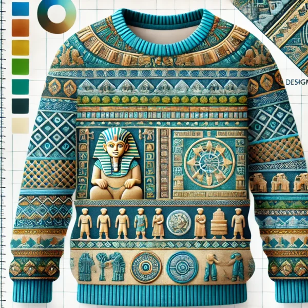 Ancient civilizations-inspired winter shirt for boys aged 1 to 18 years, featuring intricate embroidery of ancient symbols and patterns, earthy tones, and fleece lining