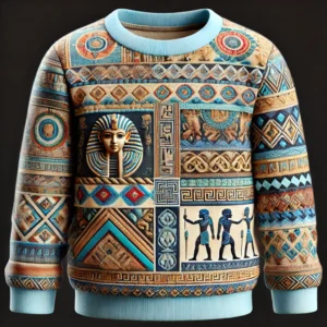 Ancient civilizations-inspired winter full-sleeve round-neck shirt for boys aged 1 to 18 years, featuring intricate embroidered patterns in maroon, navy blue, and charcoal gray with fleece lining for warmth